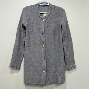 J‎ Mclaughlin Nan Cardigan Sweater XS NWT $288 Cotton Long Line Button Blue Tan